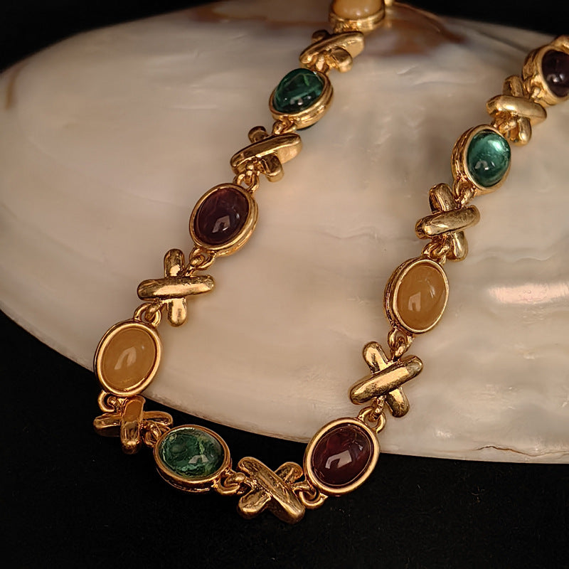 Vintage Double sided Candy Colored Glass Necklace Pendant from Medieval Heavy Industries