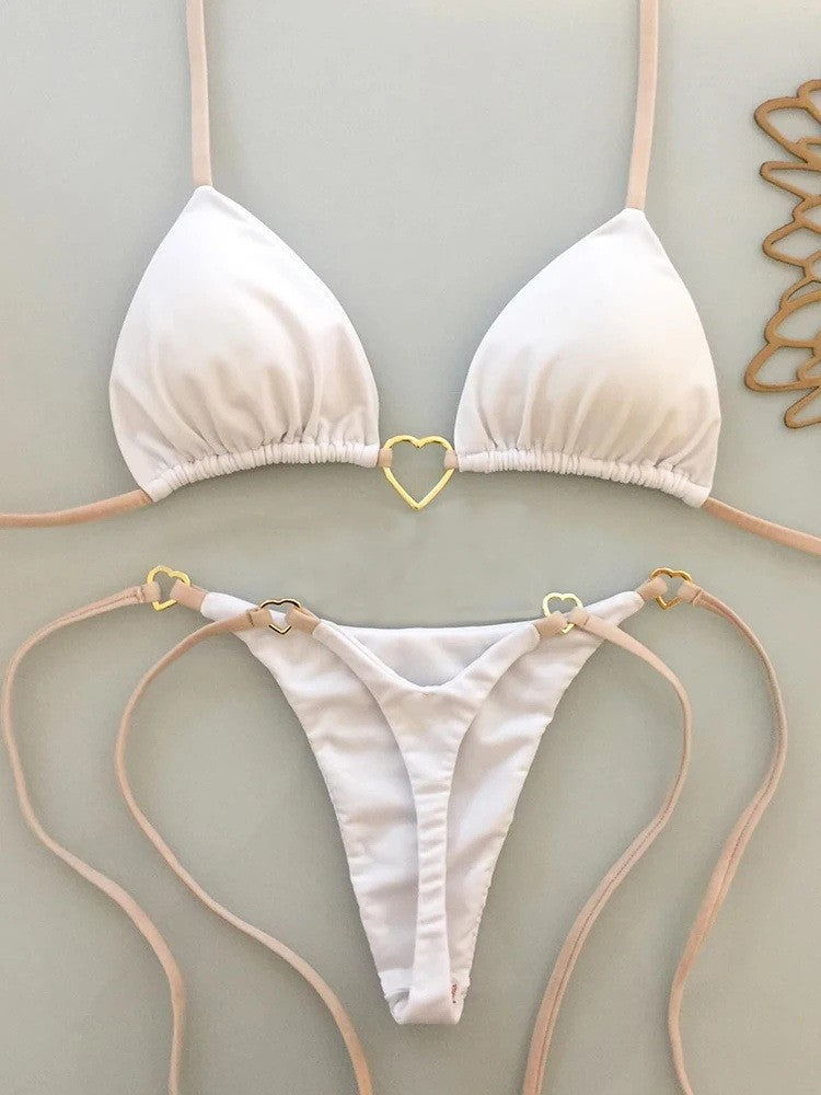 Heart hanging neck gathering bikini