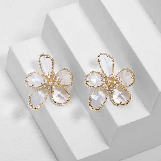 Fashion Crystal Flowers Stud Earrings for Women Trendy Europe Korean Exaggerated Personality Jewelry