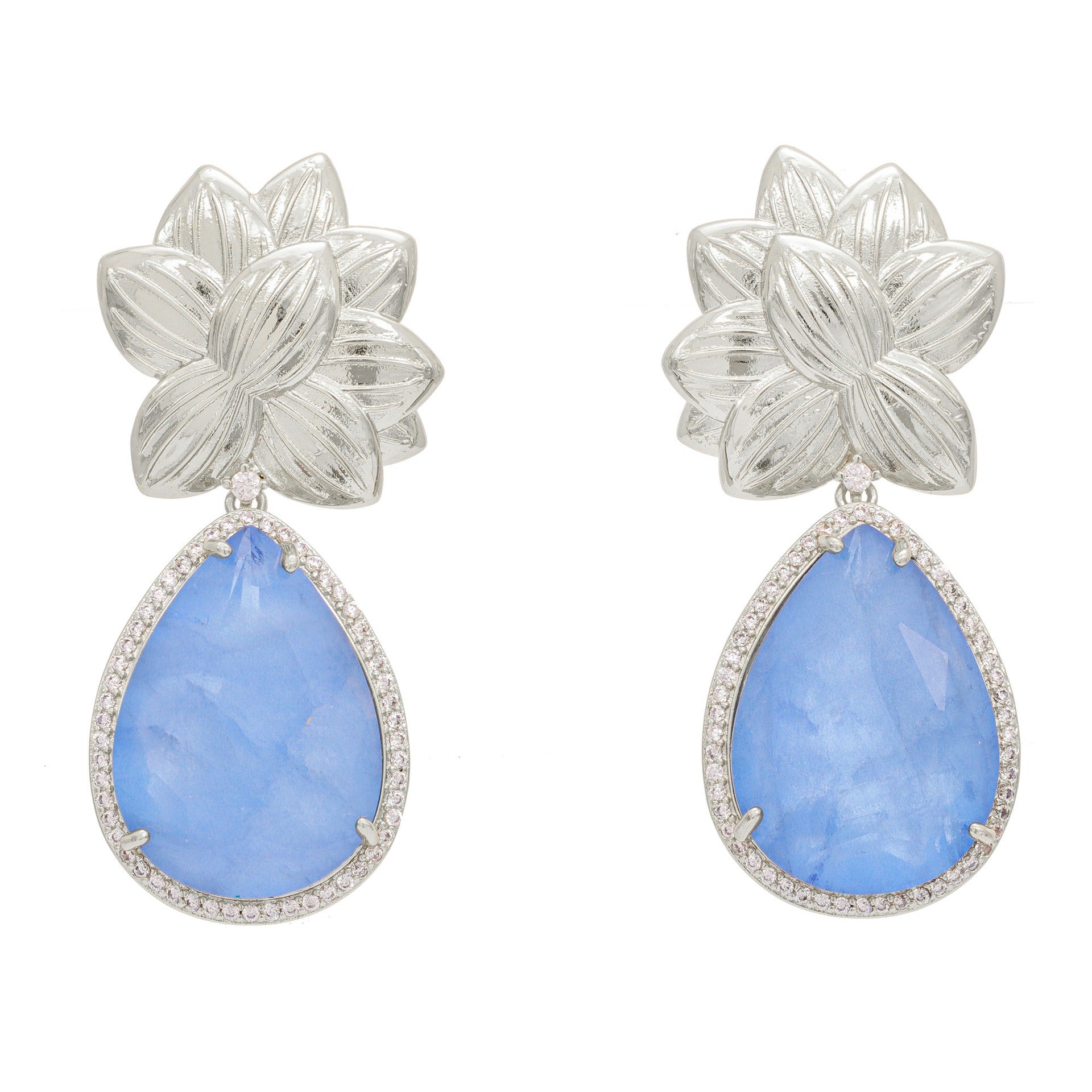 Flower earrings, light luxury and fashionable, drop earrings, sapphire gold-plated necklace set