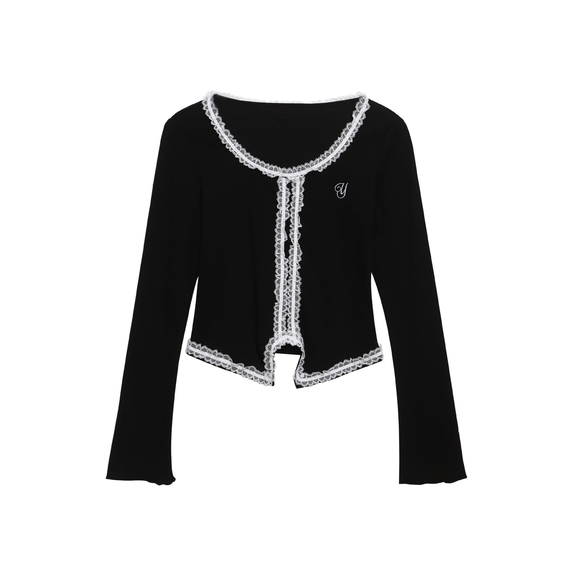 Long Sleeve T-Shirt for Women, Embroidered Letter Fitted Slim Fit Flared Sleeve Crop Top