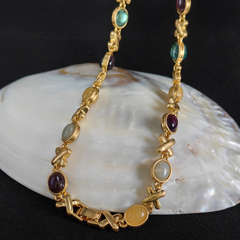 Vintage Double sided Candy Colored Glass Necklace Pendant from Medieval Heavy Industries