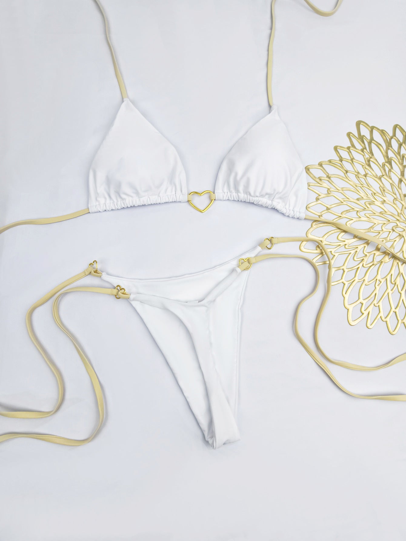 Heart shaped metal buckle triangle cup bikini
