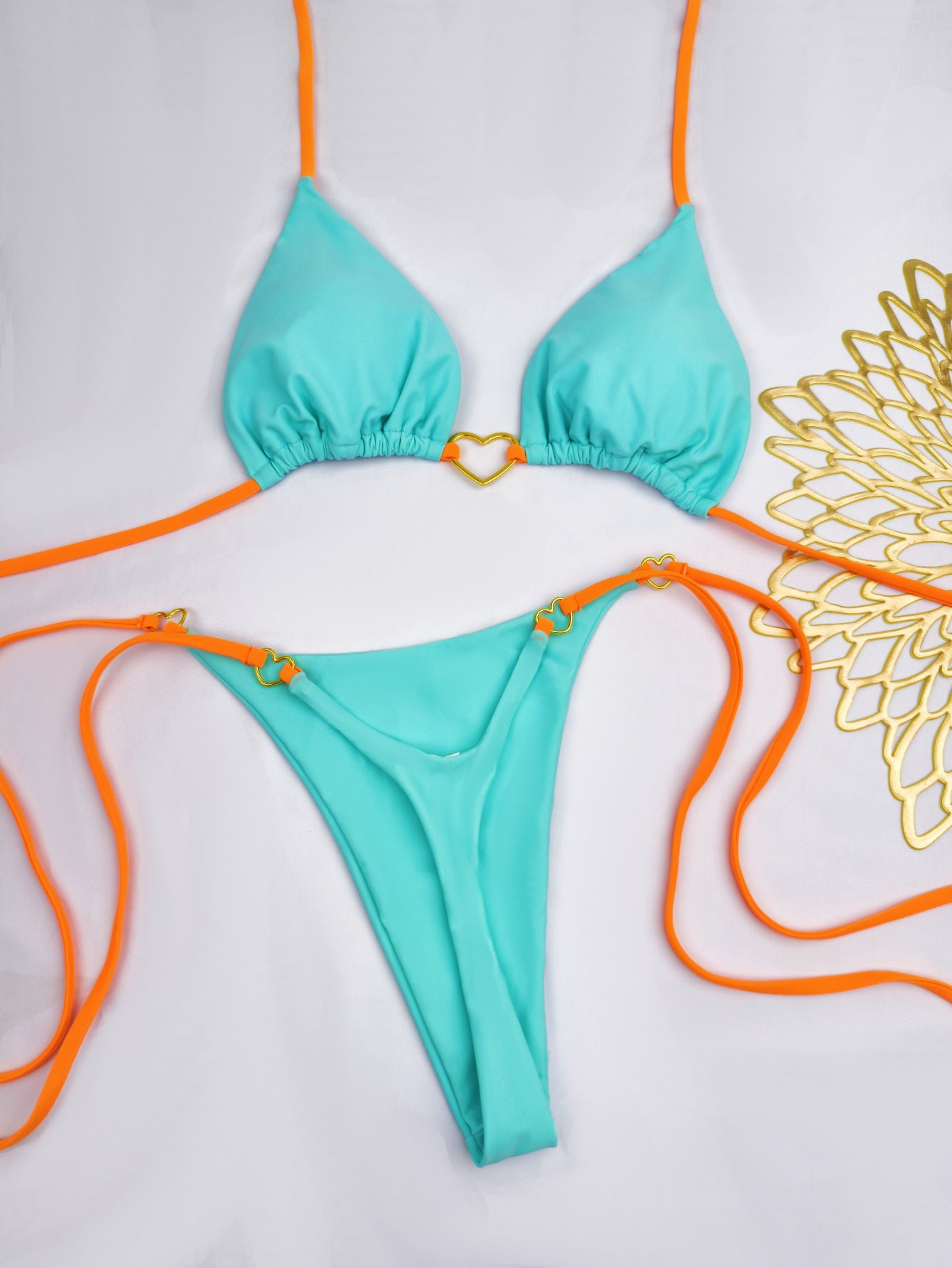 Heart shaped metal buckle triangle cup bikini