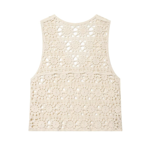 Bohemian style hollow crochet knit sleeveless vest