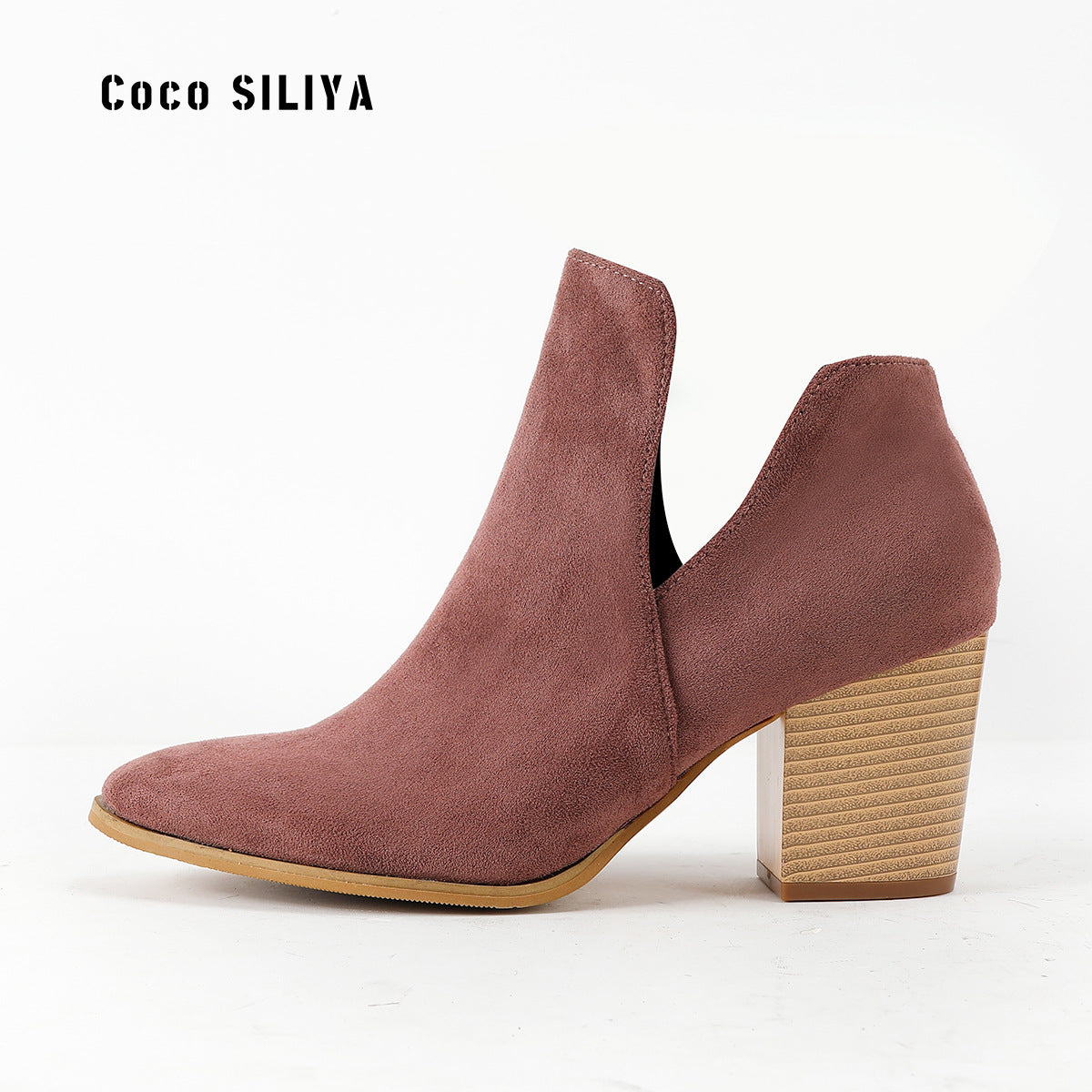 Martin Boots Women's New Suede Short Slim Boots Thick Heel Pointed Large Short Boots