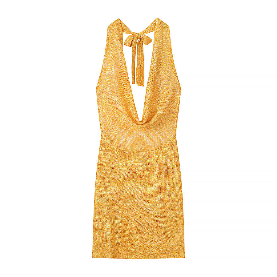 Spicy girl hanging neck V-neck sequined dress