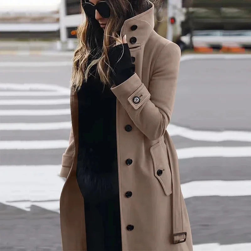Slim Fit Large Coat Single Breasted Stand Collar Trench Overcoats