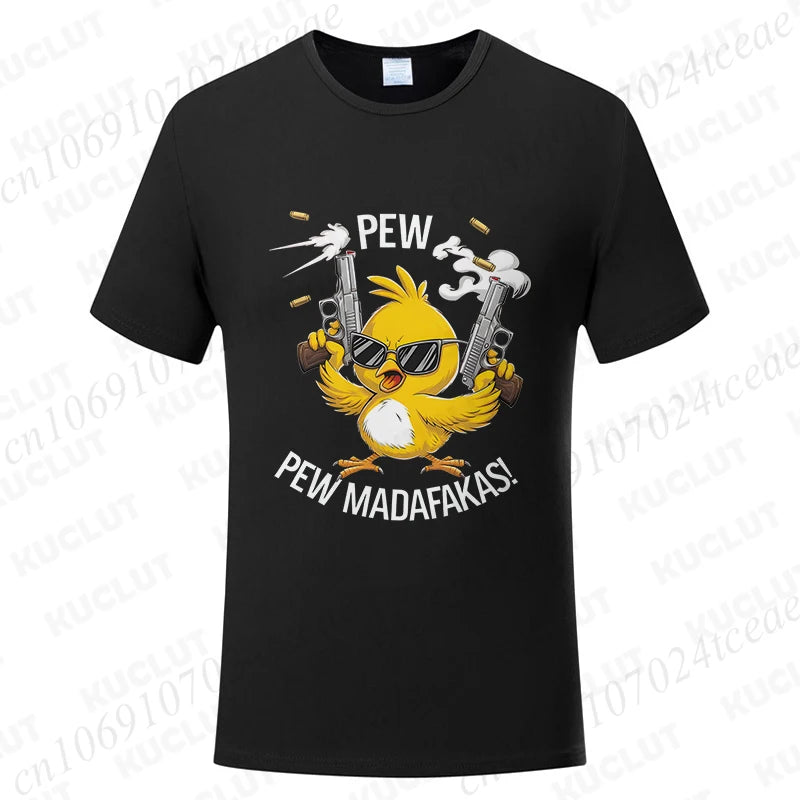 Pew Pew Madafakas Men's T-shirts Cute Chick Funny Graphic Tops Summer Short Sleeve Tees Trendy Streetwear Male Oversized Clothes