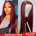 13x6 HD Lace Front Wig Human Hair Wigs 99J Red Burgundy Colored HD Transparent Pre Plucked Lace Frontal Human Hair Wigs Straight