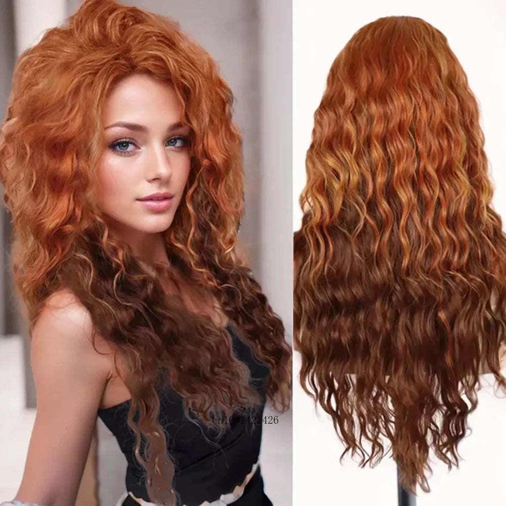 Wig Synthetic Long Curly Hair Wigs for Women Fluffy Wave Ombre
