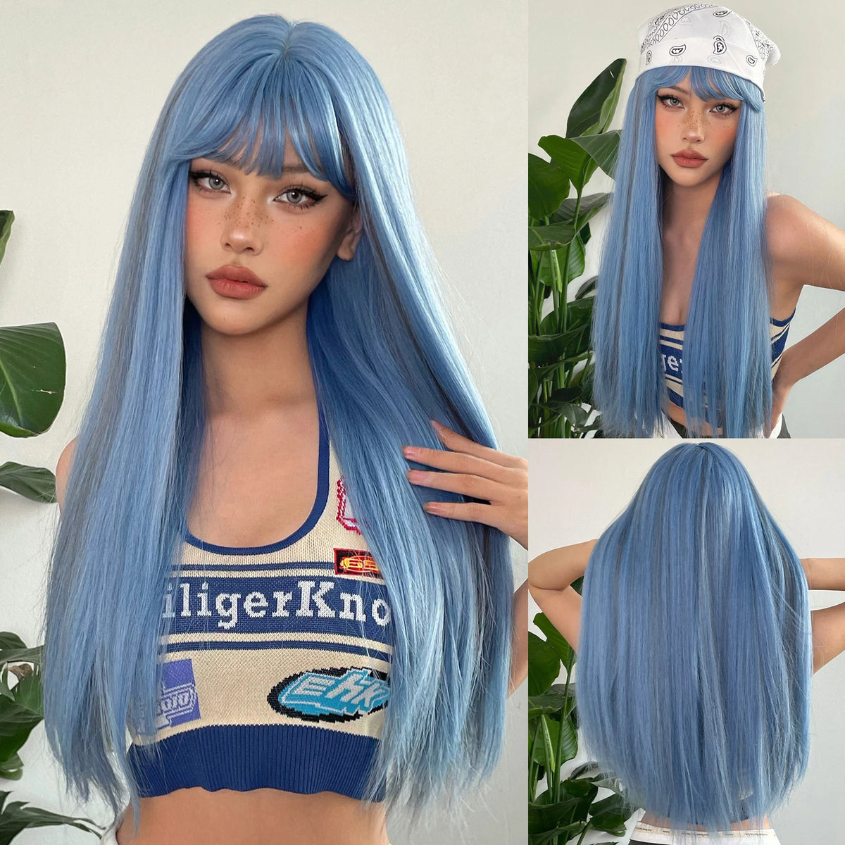 Light Blonde Golden Hair Long Silky Straight Synthetic Wig