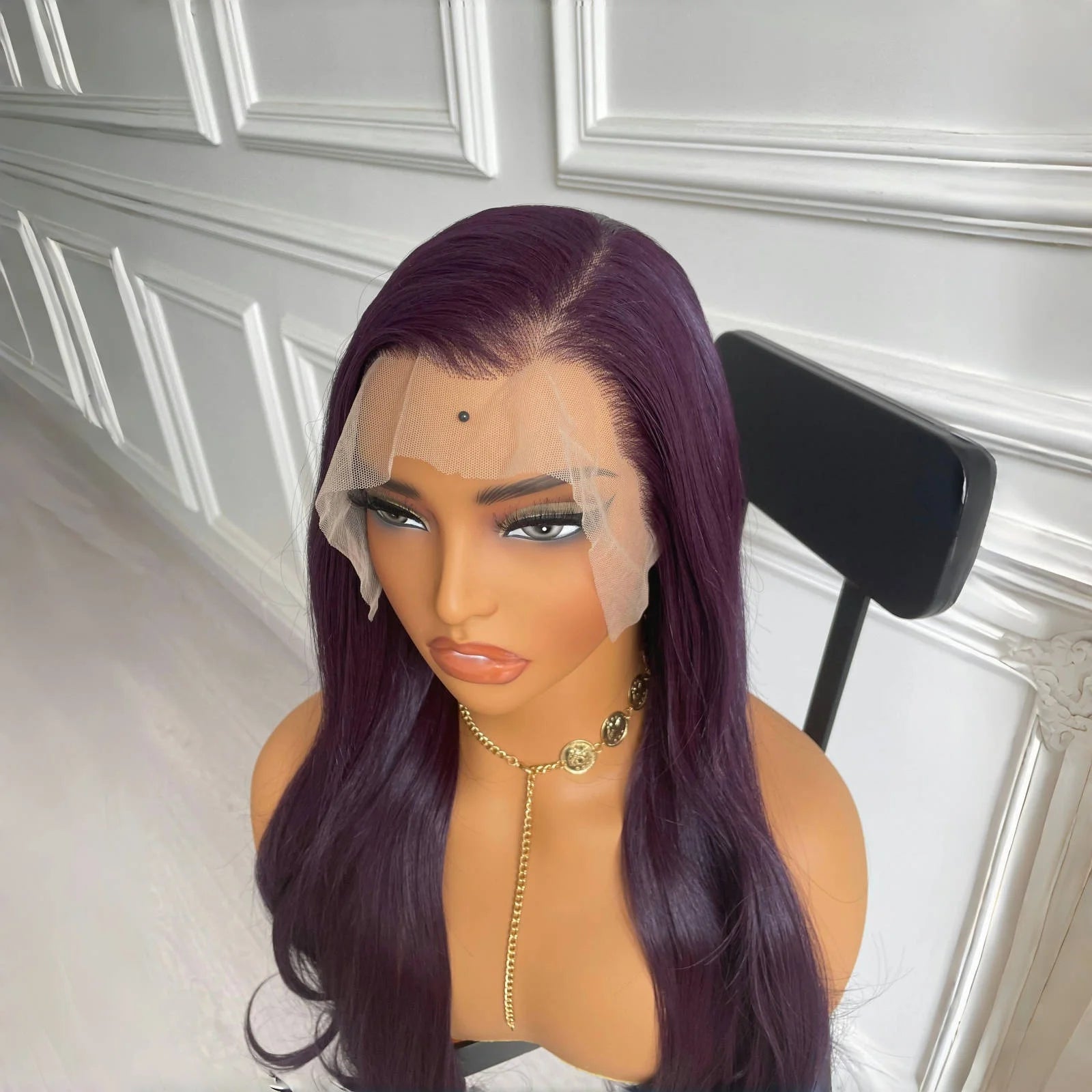 Dark Purple Wig Synthetic Hair Natural Wavy Lace Front Wig