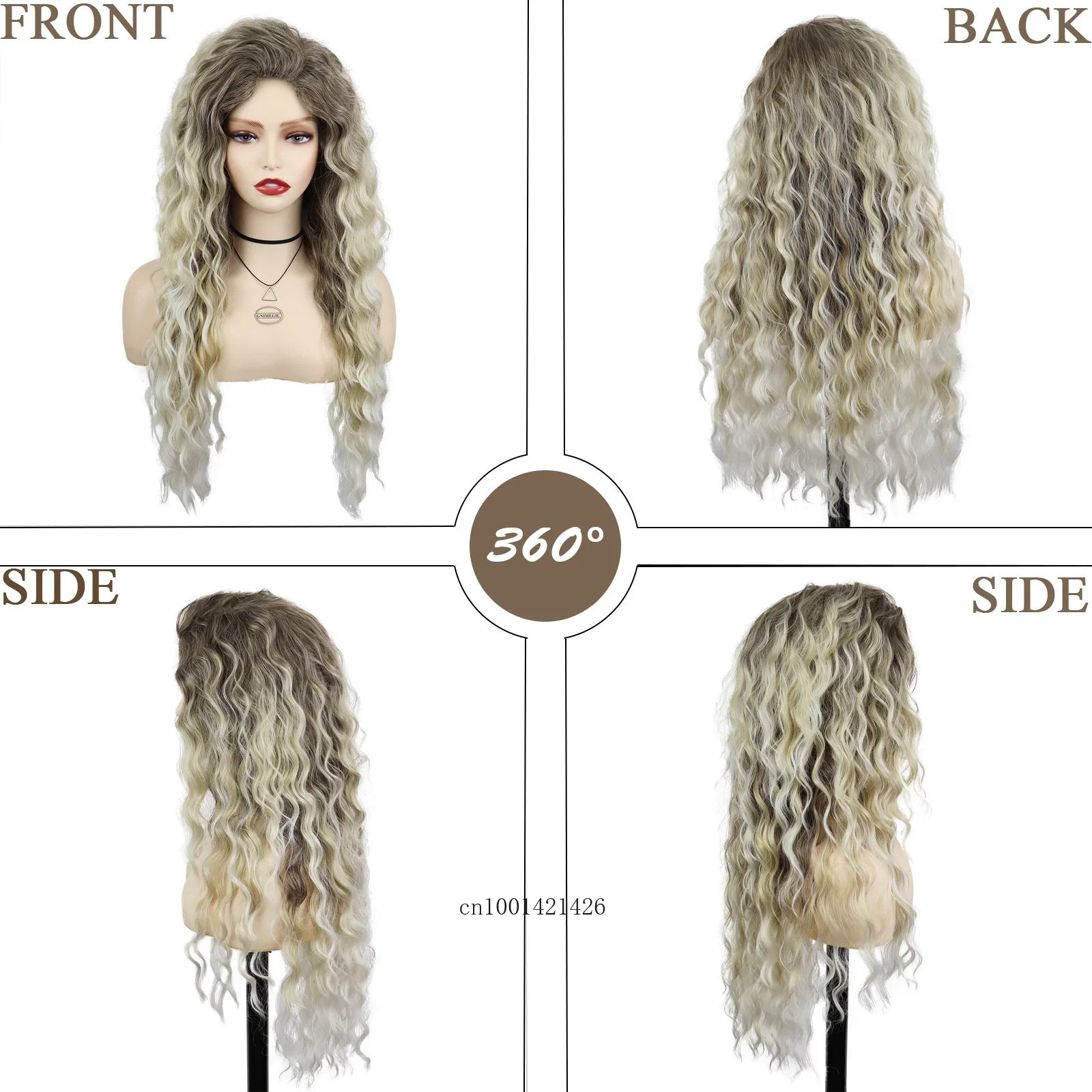 Wig Synthetic Long Curly Hair Wigs for Women Fluffy Wave Ombre