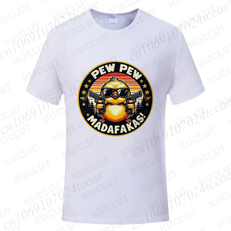 Pew Pew Madafakas Men's T-shirts Cute Chick Funny Graphic Tops Summer Short Sleeve Tees Trendy Streetwear Male Oversized Clothes