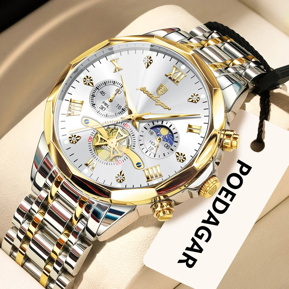 POEDAGAR Original Luxury Men's Watch Waterproof Luminous Chronograph Men Wristwatch Stainless Steel Quartz Watches For Man Reloj
