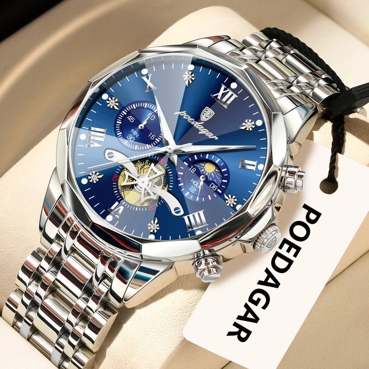 POEDAGAR Original Luxury Men's Watch Waterproof Luminous Chronograph Men Wristwatch Stainless Steel Quartz Watches For Man Reloj