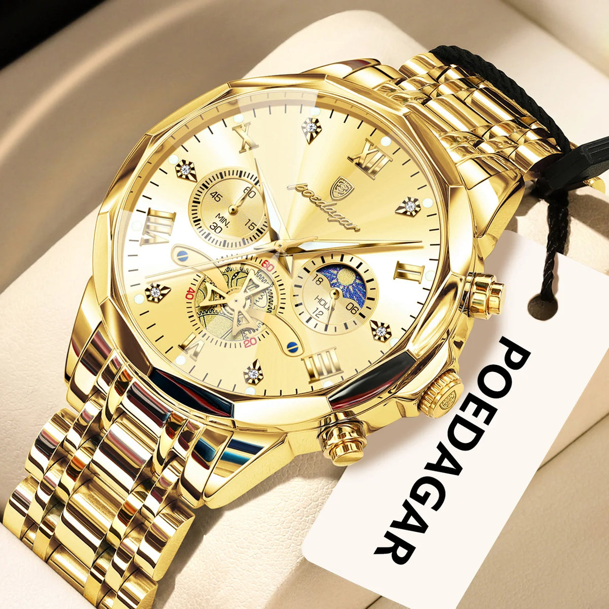 POEDAGAR Original Luxury Men's Watch Waterproof Luminous Chronograph Men Wristwatch Stainless Steel Quartz Watches For Man Reloj