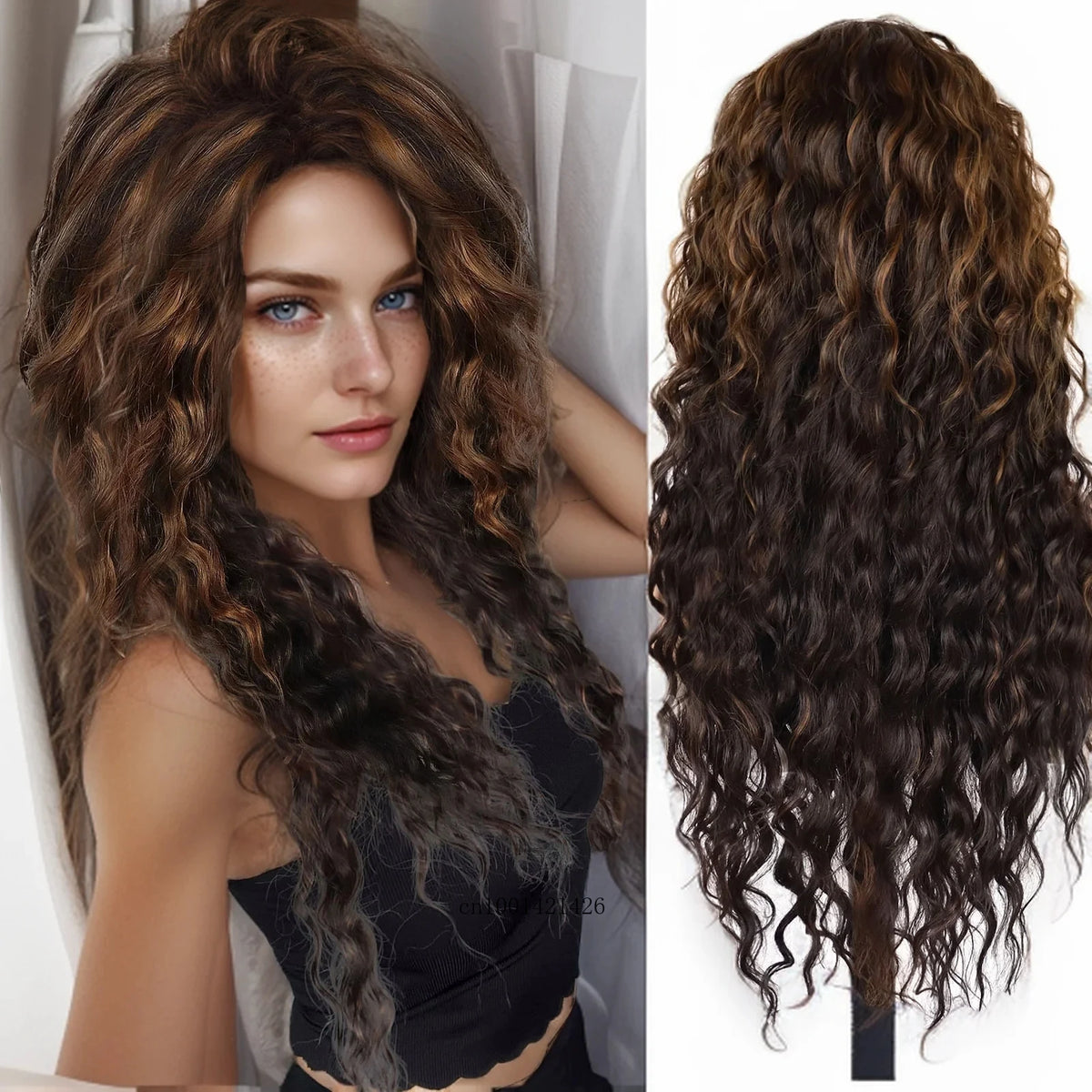 Wig Synthetic Long Curly Hair Wigs for Women Fluffy Wave Ombre