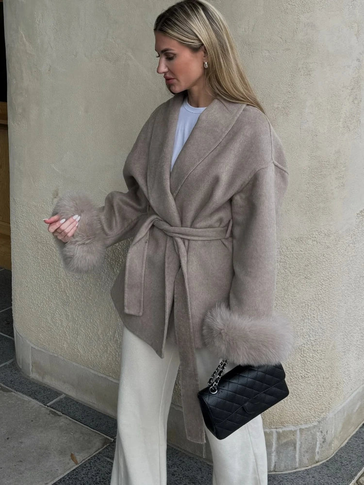 Fur Patchwork Woolen Short Coat Fashion New Autumn Winter Cardigan