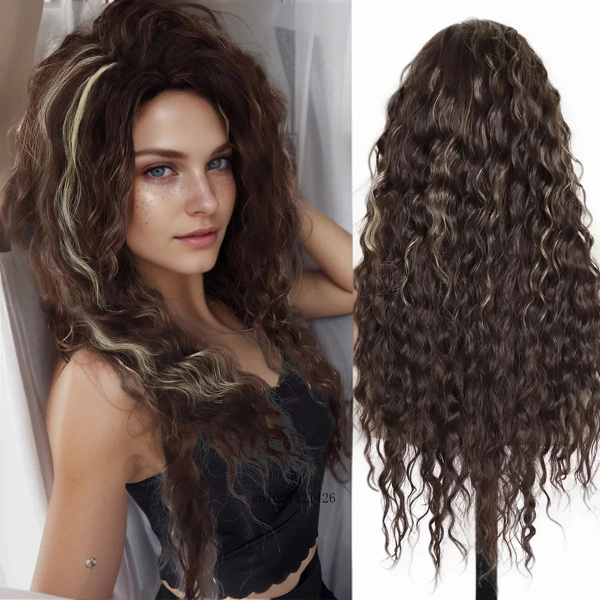 Wig Synthetic Long Curly Hair Wigs for Women Fluffy Wave Ombre