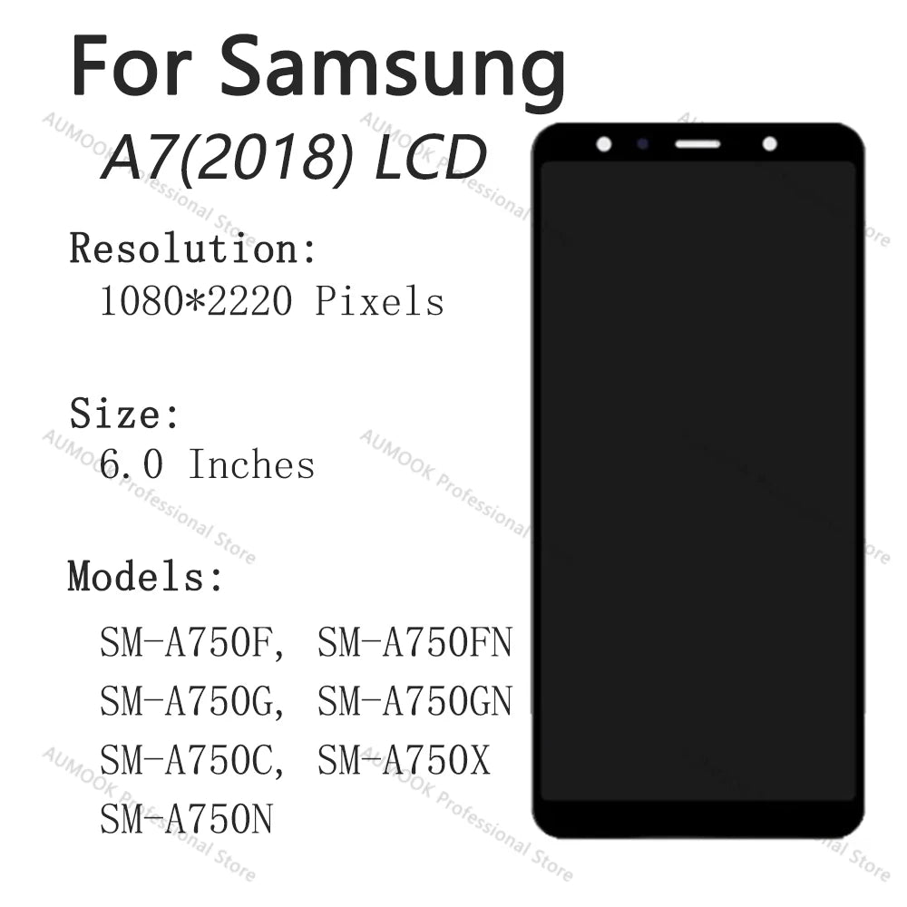 New Tested LCD For Samsung A7 2018 Display SM-A750F LCD A750G Display Touch Screen Digitizer For Samsung A7 2018 LCD Replacement
